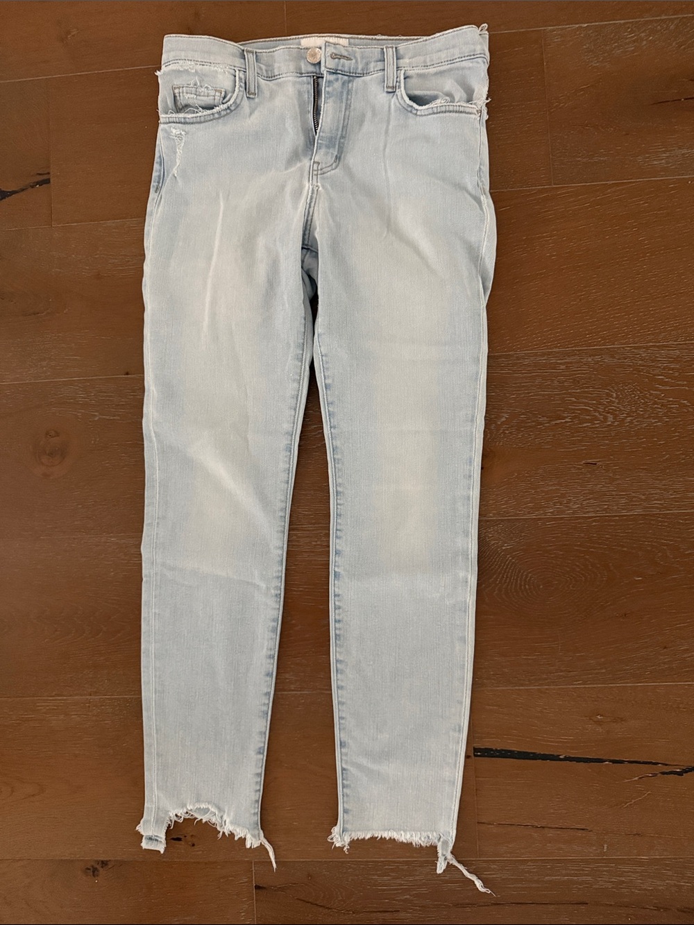 Current/Elliott Light Blue Skinny Jeans with Raw Hem